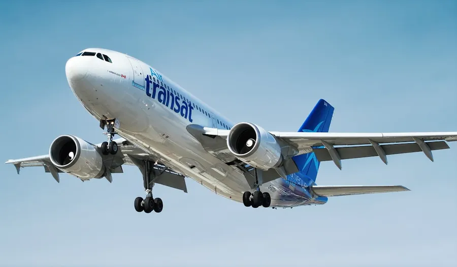 Ilustrasi mimpi kapal terbang — photo of gray and blue Transat airplane