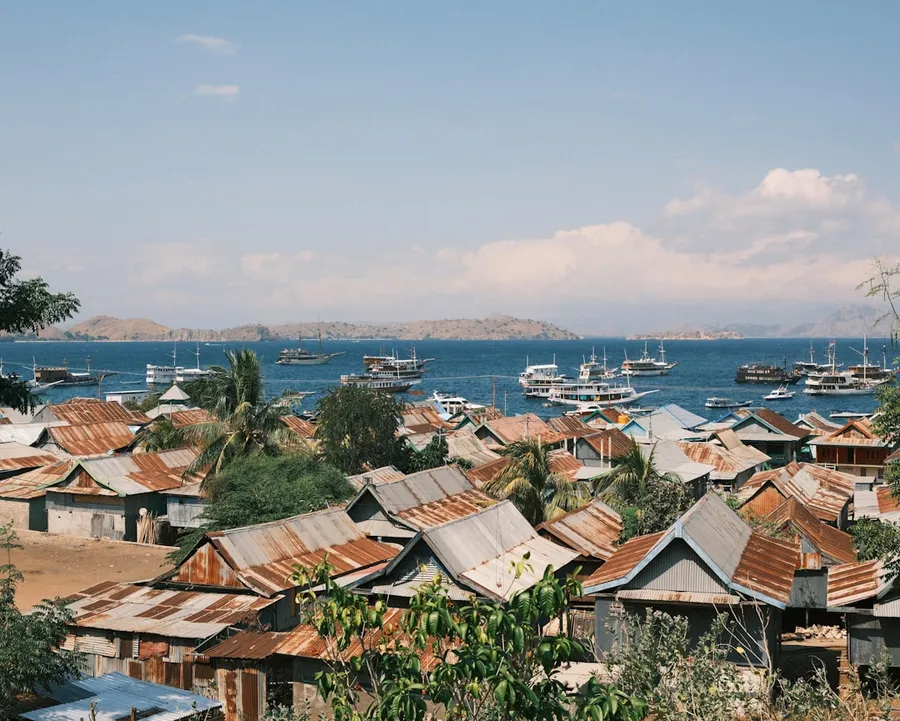 Ilustrasi mimpi kepala desa — A group of boats floating on top of a body of water