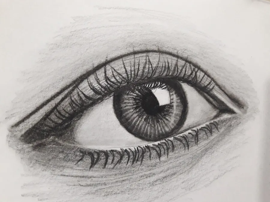 Ilustrasi mimpi menggambar — persons eye in grayscale