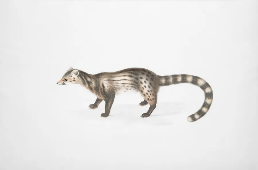 Ilustrasi mimpi musang — A small civet with striped tail on white background