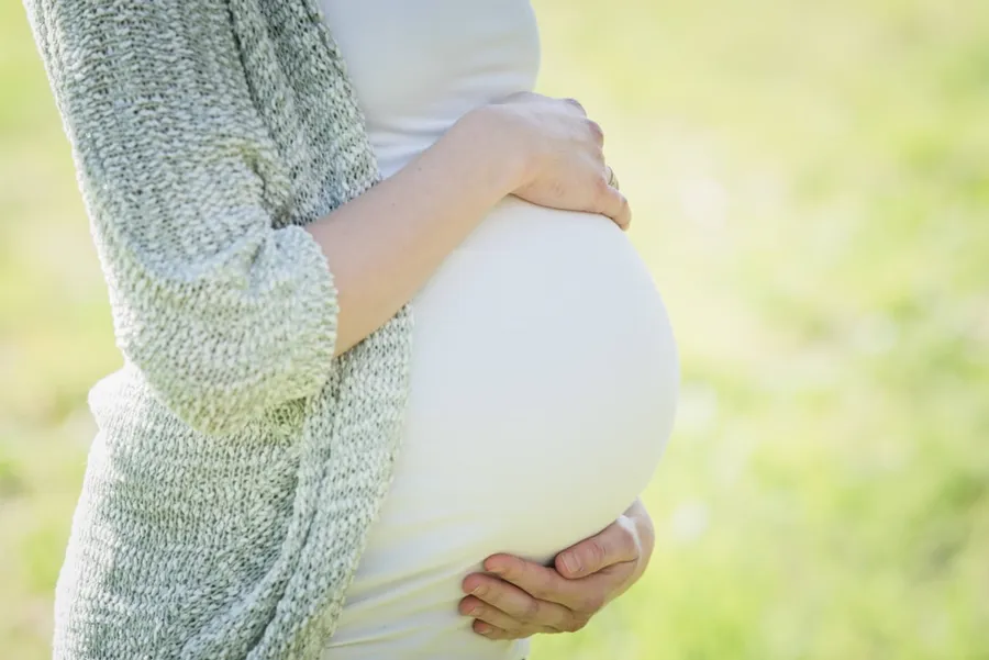 Ilustrasi mimpi orang hamil — a pregnant woman holding her belly in her hands