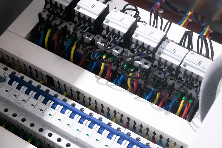 Ilustrasi mimpi peti listrik — a bunch of wires are plugged into a switch box