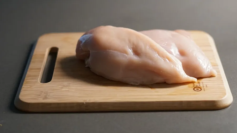 Ilustrasi mimpi potong ayam — a piece of raw chicken on a cutting board